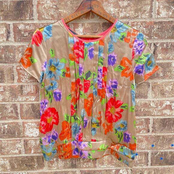 Anthropologie Corey Lynn Calter Floral Top 6 Flowy Vacation Artsy 100%‎ Silk - Picture 1 of 7